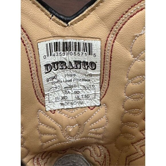 Durango Youth Black Lizard Print Cowboy Boots Size 3.5 - Picture 10 of 11